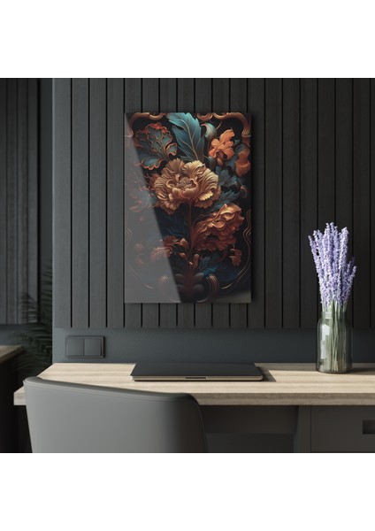 3D Boyutlu Çiçek Cam Tablo Duvar Dekoru