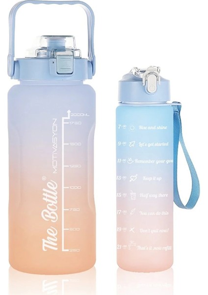 Motivasyon Su Matarası 2 Litre + 900 ml Pipetli Sticker Hediyeli
