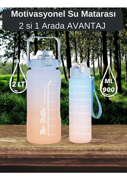 Motivasyon Su Matarası 2 Litre + 900 ml Pipetli Sticker Hediyeli