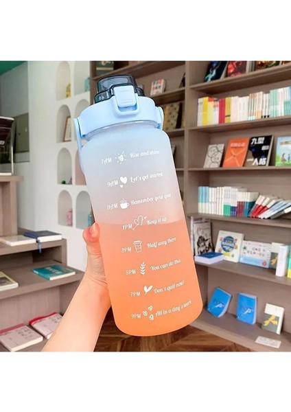 Motivasyon Su Matarası 2 Litre + 900 ml Pipetli Sticker Hediyeli