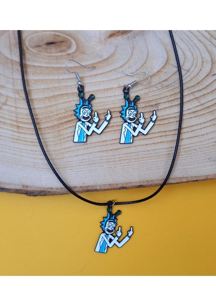 Rick Kolye Küpe Renkli Unisex Metal Kolye Küpe Seti PYTKKLKP300