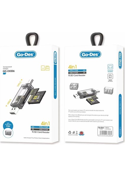 Go Des GD-DK006 Type-C ve Usb-A Çıkışlı 4 In 1 Otg Hafıza Kart Okuyucu Sd-Micro Sd