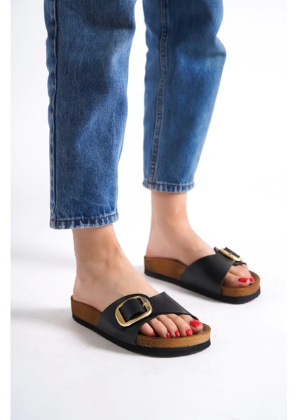 Grazia Kadın Kalın Tek Toka Siyah Terlik