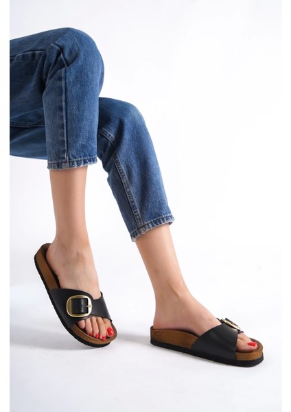 Grazia Kadın Kalın Tek Toka Siyah Terlik modelleri