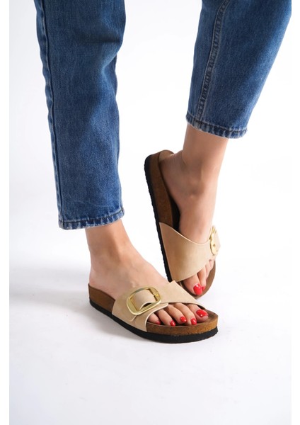 Grazia Kadın Kalın Tek Toka Krem Terlik