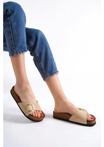 Grazia Kadın Kalın Tek Toka Krem Terlik modelleri