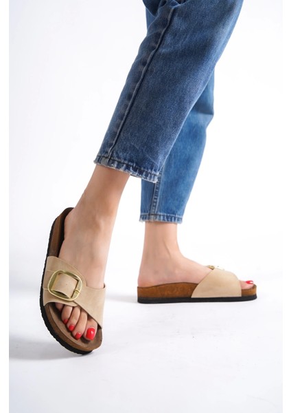 Grazia Kadın Kalın Tek Toka Krem Terlik fırsatları