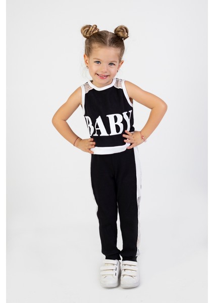 Kız Çocuk Baby Desen Fileli Kolsuz Yazlık Basic Takım 2-5 Yaş
