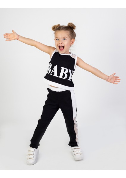 Kız Çocuk Baby Desen Fileli Kolsuz Yazlık Basic Takım 2-5 Yaş fırsatları