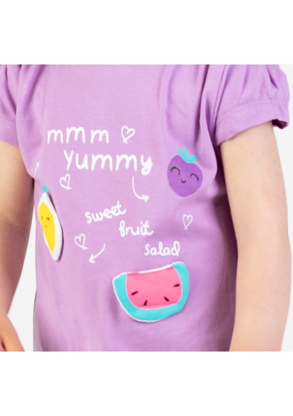 Kız Bebek Kaprili Kısa Kollu Yummy Baskılı Bandanalı Yazlık Basic Alt-Üst Takım 6-24 Ay indirimleri