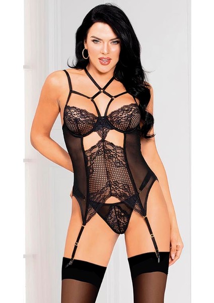 Aly Boutigue Kadın Fantezi Dantelli Şifon Balenli Jartiyer Takım