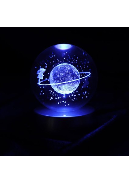 Satürn Çemberinde Yürüyen Kız Işıklı Cam Küre 8cm*6cm