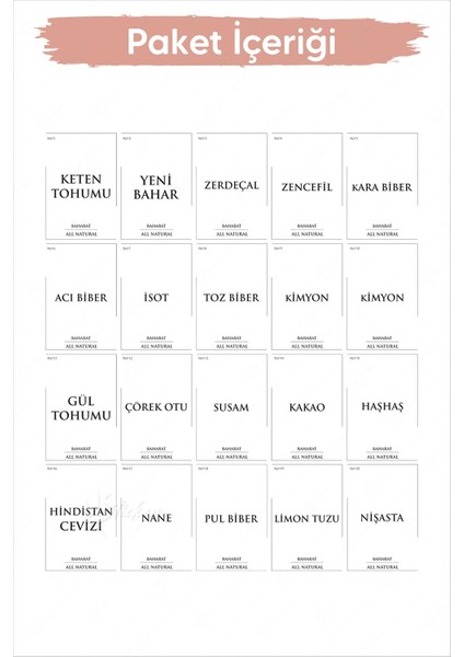 Baharatlık ve Kavanoz Etiketi - 40 Parça Sudan Etkilenmeyen Etiket Sticker