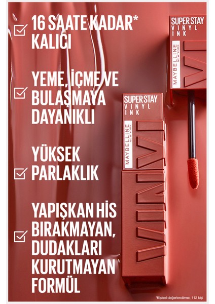 Mini Surreal Maskara Hediyeli Super Stay Vinyl Ink Uzun Süre Kalıcı Likit Parlak Ruj 115 Peppy