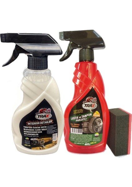 Torpido Bakım Sütü Temizleyici Parlatıcı 500ML+LASTIK Parlatıcı ve Tampon Cilası 500 Ml+1 Sünger