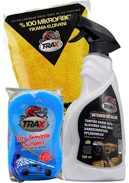 Trax Oto Torpido Bakım Sütü Sprey ve Araç Yıkama Eldiveni ve Araba Yıkama Süngeri Süper Temizlik