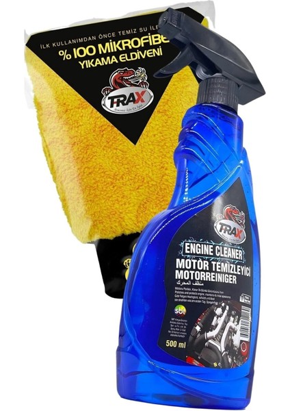 Oto Motor Temizleyici Sprey 500 ml ve Trax %100 Mikrofiber Kaliteli Yıkama Eldiveni