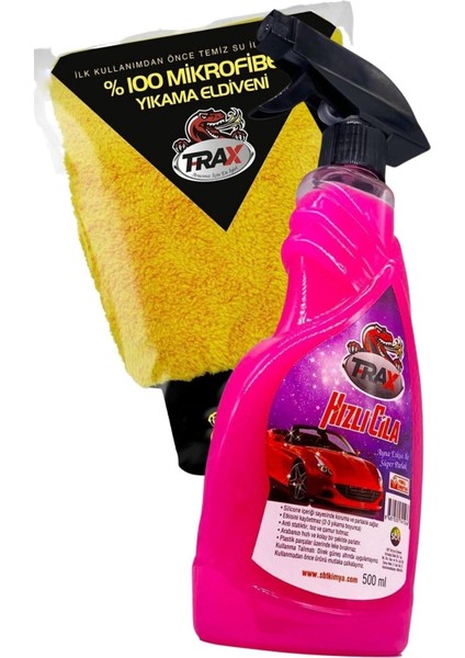 Mikrofiber Kaliteli Yıkama Eldiveni ve Araba Oto Cilası Parlaklığı Hızlı Cila Sprey 500 ml