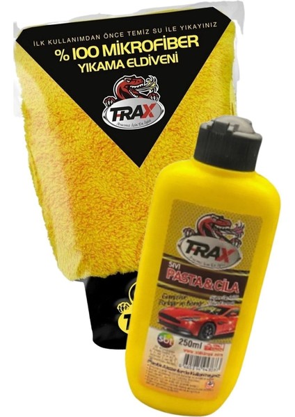 Oto Sıvı Pasta Cila 250 ml ve Trax %100 Mikrofiber Kaliteli Yıkama Eldiveni