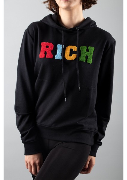 Rıch Siyah 2 Iplik Kapüşonlu Sweatshirt