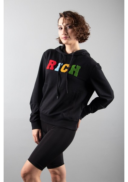 Rıch Siyah 2 Iplik Kapüşonlu Sweatshirt