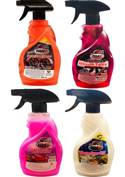 4'lü Set Lastik Parlatıcı + Demir Tozu Temizleyici + Torpido Sütü + Hızlı Cila 500 ml