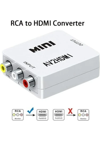 Blue Wings Mini Rca Av To HDMI Çevirici Dönüştürücü Adaptör AV2HDMI