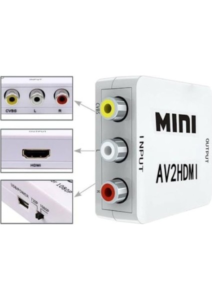 Blue Wings Mini Rca Av To HDMI Çevirici Dönüştürücü Adaptör AV2HDMI