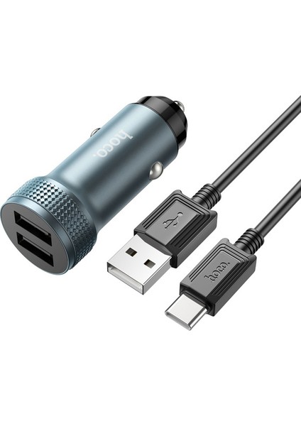 Z49 Çift USB Girişli Araç Şarj Başlık + USB To Type-C Kablo ALL-36344