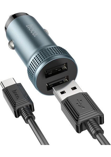 Z49 Çift USB Girişli Araç Şarj Başlık + USB To Type-C Kablo ALL-36344