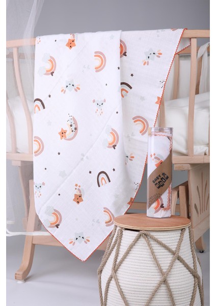 Müslin Örtü 85 x 90 cm Gökkuşağı Desen Organik Hediyelik Emzirme Alt Açma Yenidoğan Puset Örtüsü