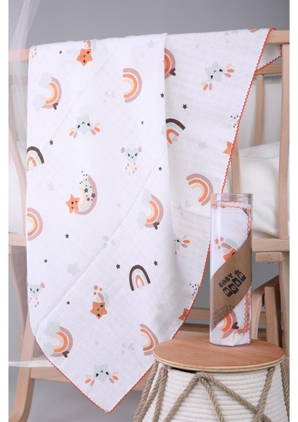 Müslin Örtü 85 x 90 cm Gökkuşağı Desen Organik Hediyelik Emzirme Alt Açma Yenidoğan Puset Örtüsü fiyatları