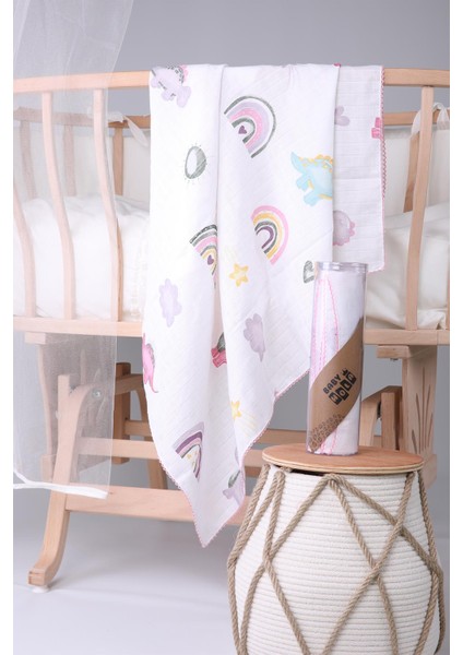 Müslin Örtü 85 x 90 cm Dinozor Desen Organik Hediyelik Emzirme Alt Açma Yenidoğan Puset Örtüsü