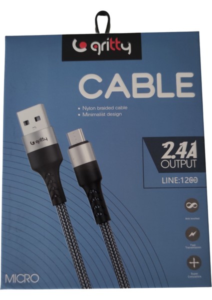 Grityy Micro USB Şarj Kablo Hasır 2,4A