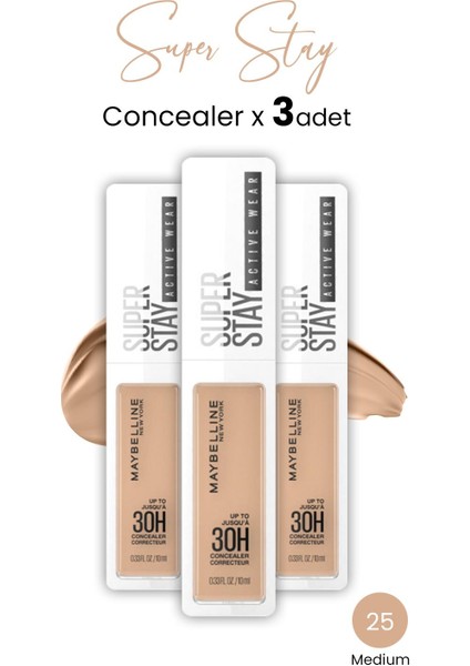 Superstay Active Wear Concealer 25 Medium x 3 Adet