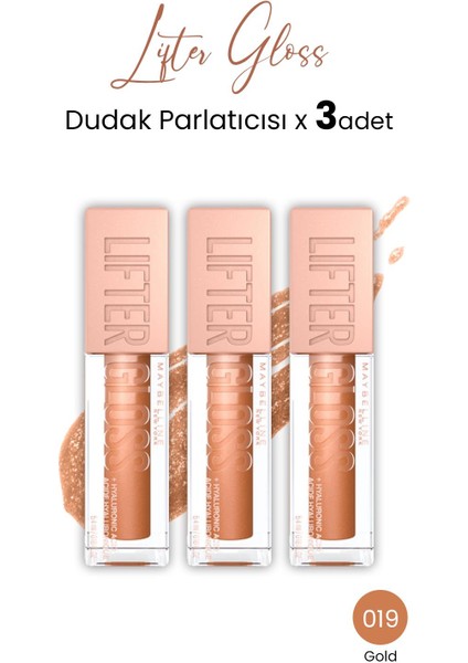 Maybelline New York Lifter Gloss Dudak Parlatıcısı 019 Gold x 3 Adet