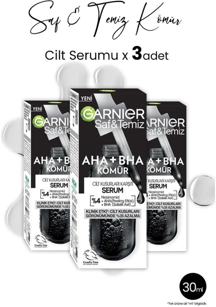 Serum Saf & Temiz Aha + Bha Kömür 30 ml x 3 Adet