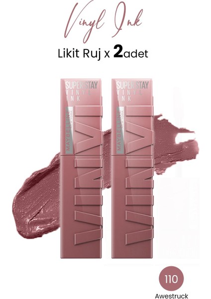 Maybelline New York Super Stay Vinyl Ink Likit Ruj 110 Awestruck x 2 Adet