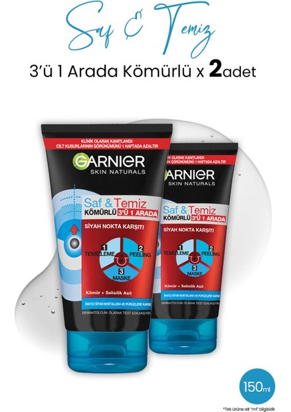 Kömür 3' Ü 1 Arada Saf & Temiz 150 ml x 2 Adet
