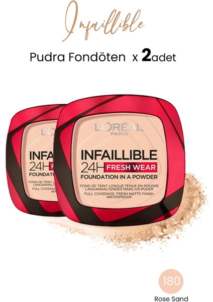 Loreal Paris Infaillible 24H Fresh Wear Pudra Fondöten 180 Rose Sand x 2 Adet