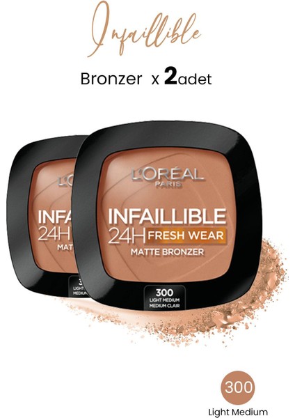 L'Oréal Paris Loreal Paris Infaillible 24H Fresh Wear Matte Bronzer 300 Light Medium x 2 Adet