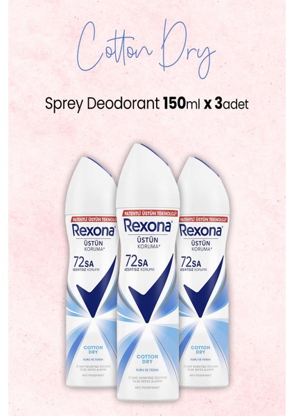 Kadın Sprey Deodorant Cotton Dry 150 ml x 3 Adet