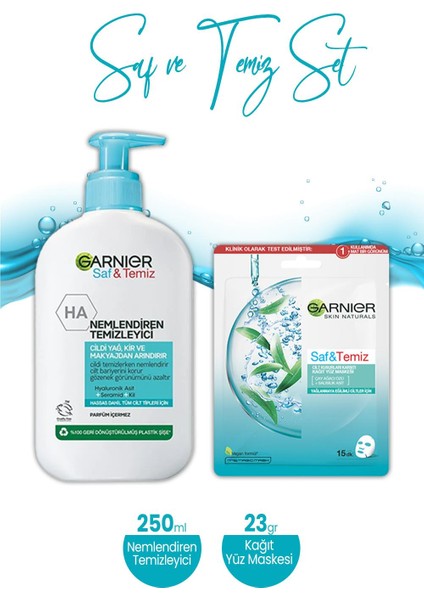 Saf & Temiz Nemlendiren Temizleyici 250 ml ve Kağıt Yüz Maskesi 23 gr