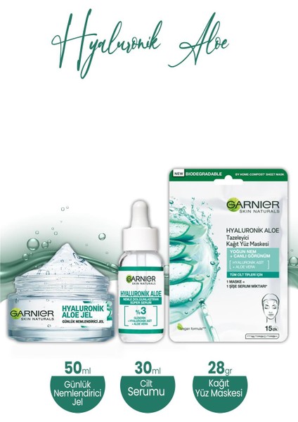 Hyaluronik Aloe Nemlendirici Jel 50 Ml, Kağıt Yüz Maske 28 gr ve Serum 30 ml