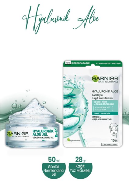 Hyaluronik Aloe Nemlendirici Jel 50 ml ve Kağıt Yüz Maskesi 28 gr