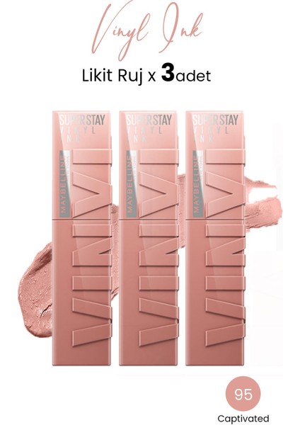 Super Stay Vinyl Ink Likit Ruj 95 Captivated x 3 Adet