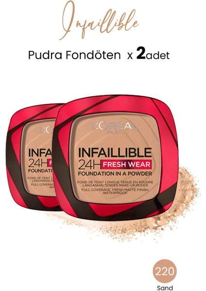 Loreal Paris İnfaillible 24H Fresh Wear Pudra Fondöten 220 Sand x 2 Adet