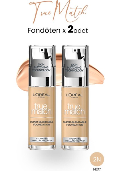 Loreal Paris True Match Fondöten 2n Nötr x 2 Adet