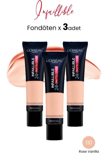 Loreal Paris Infaillible 24H Matte Cover Fondöten Rose Vanilla 110 x 3 Adet