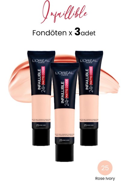 Loreal Paris Infaillible 24H Matte Cover Fondöten Rose Ivory 25 x 3 Adet